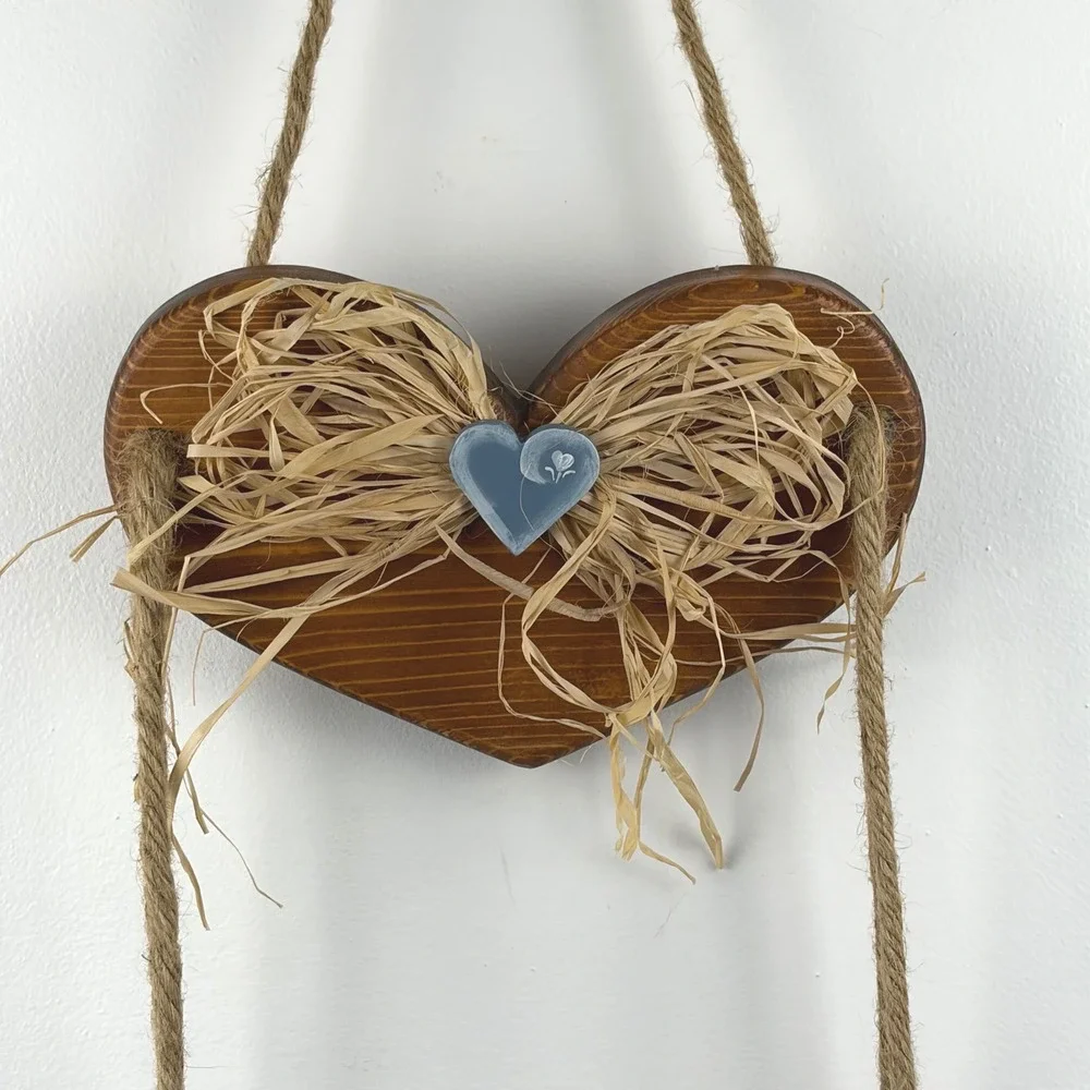 Rustic Wooden Heart Hanging Swing Shelf Brown Jute Rope Farmhouse Cottagecore